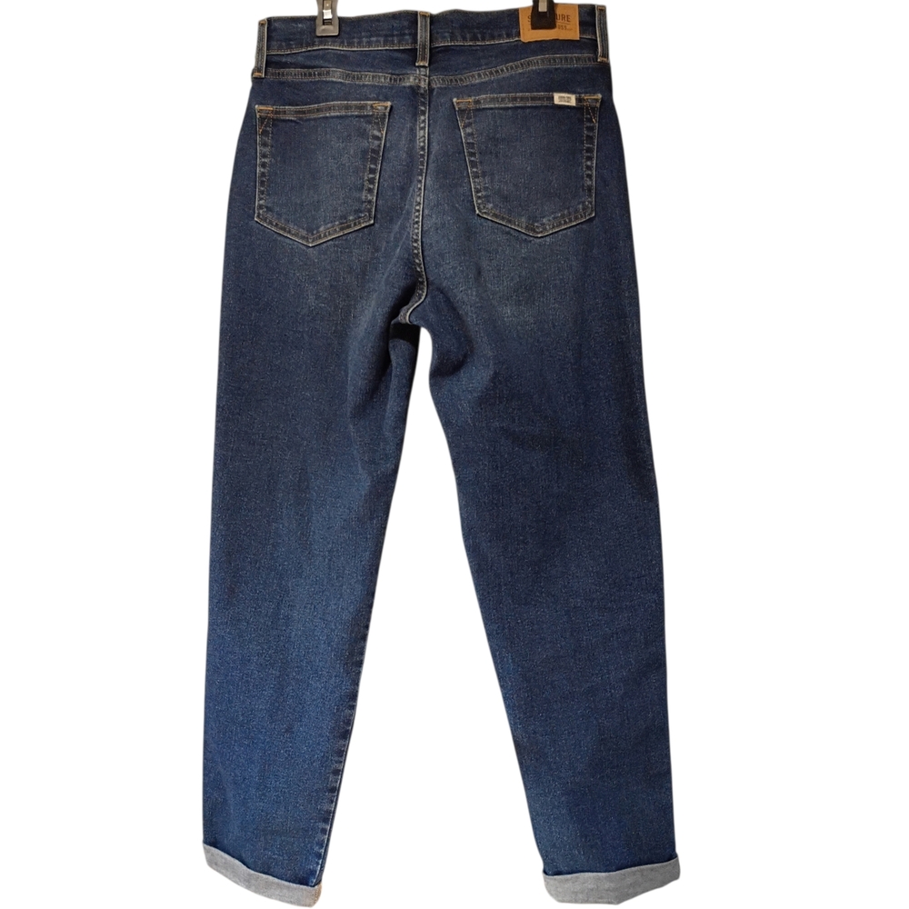 Signature Levi Strauss Jeans Womens 10 W30 Blue Mid Rise Boyfriend Cuffed Crop - Picture 2 of 10